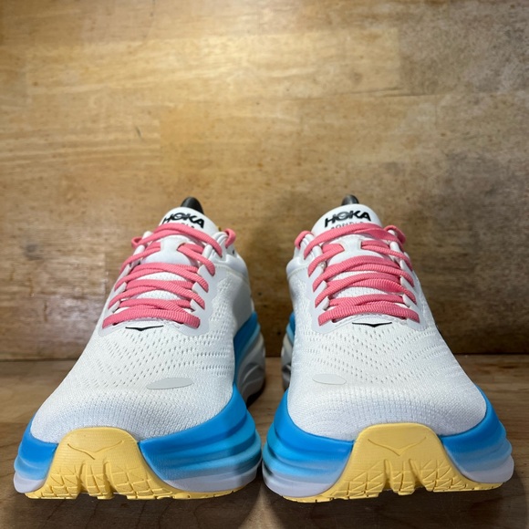 Hoka One One Bondi 8 REFLECTIVE Womens Sz 7.5 Running Shoes Sneakers White Blue - Picture 2 of 11